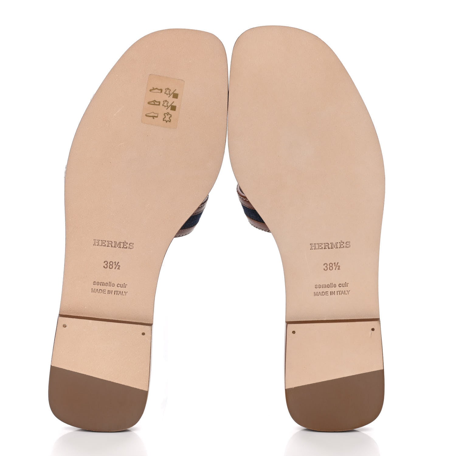 Hermes Calfskin Denim Oran Sandals 38.5 Bleu Brut Gold 6 of 9