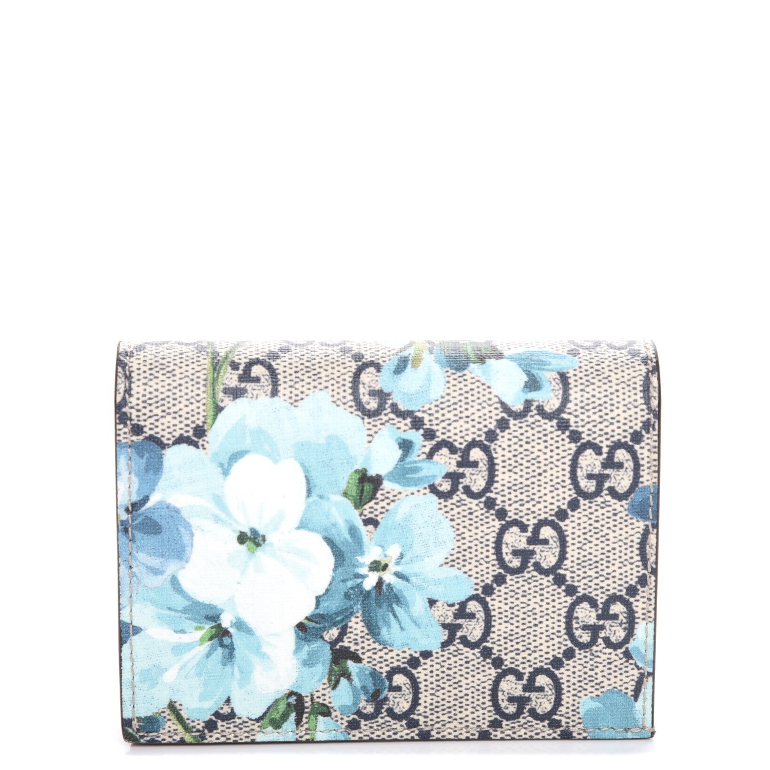 Gucci GG Supreme Monogram Blooms Card Case Beige Blue Navy Hibiscus Red 1 of 8