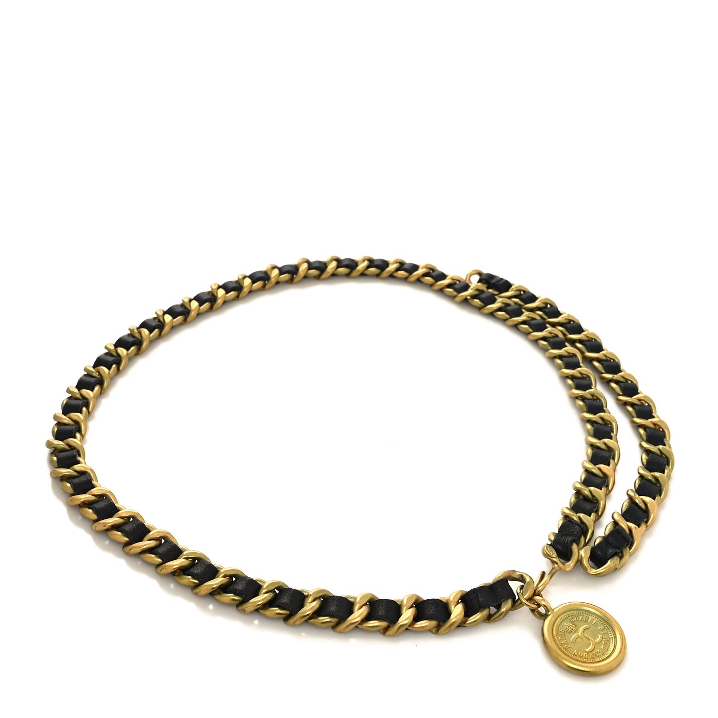 Lambskin Chain CC Medallion Belt Black Gold