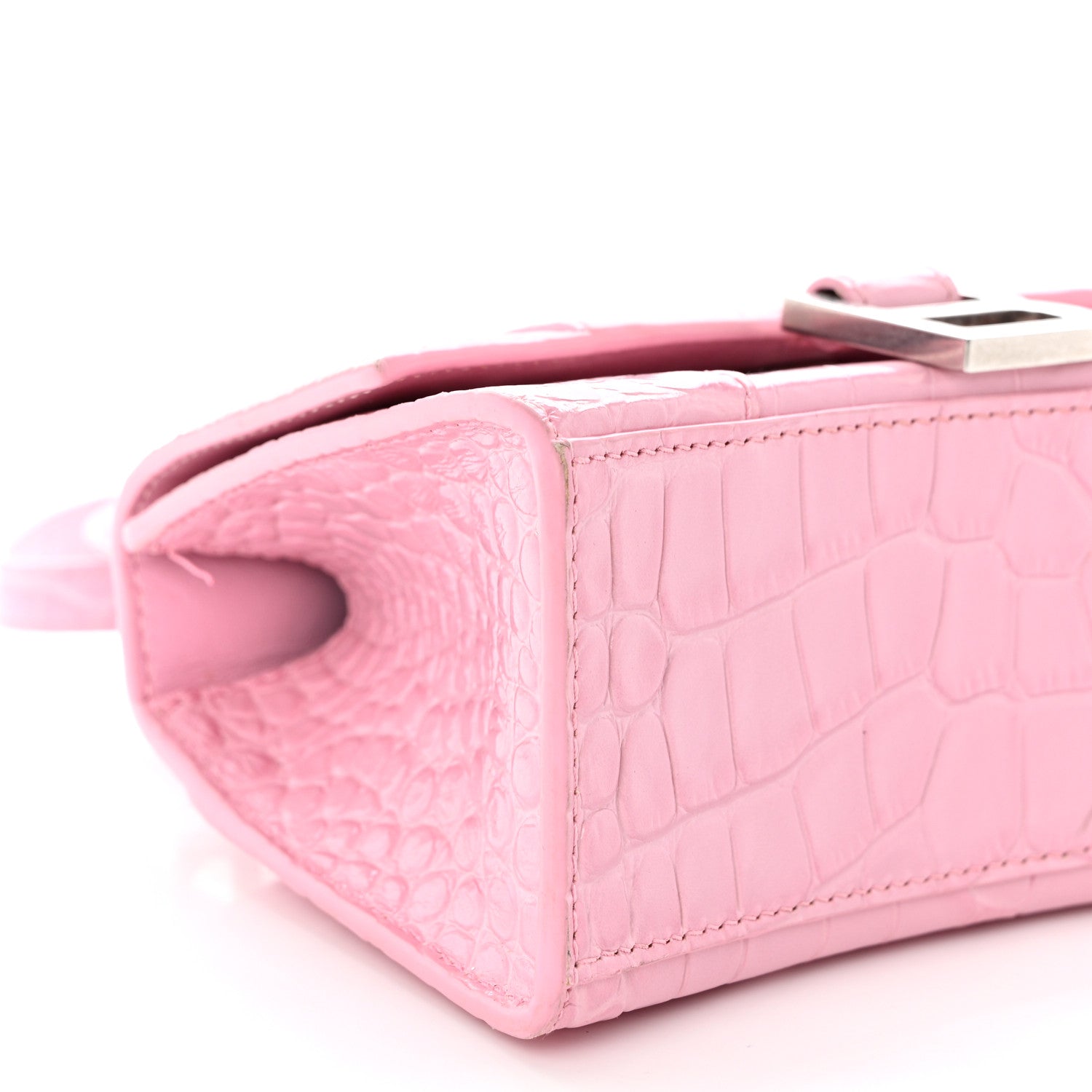 Balenciaga Shiny Calfskin Crocodile Embossed Hourglass Top Handle Bag XS Candy Pink 8 of 12
