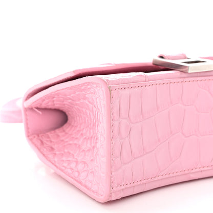 Balenciaga Shiny Calfskin Crocodile Embossed Hourglass Top Handle Bag XS Candy Pink 8 of 12