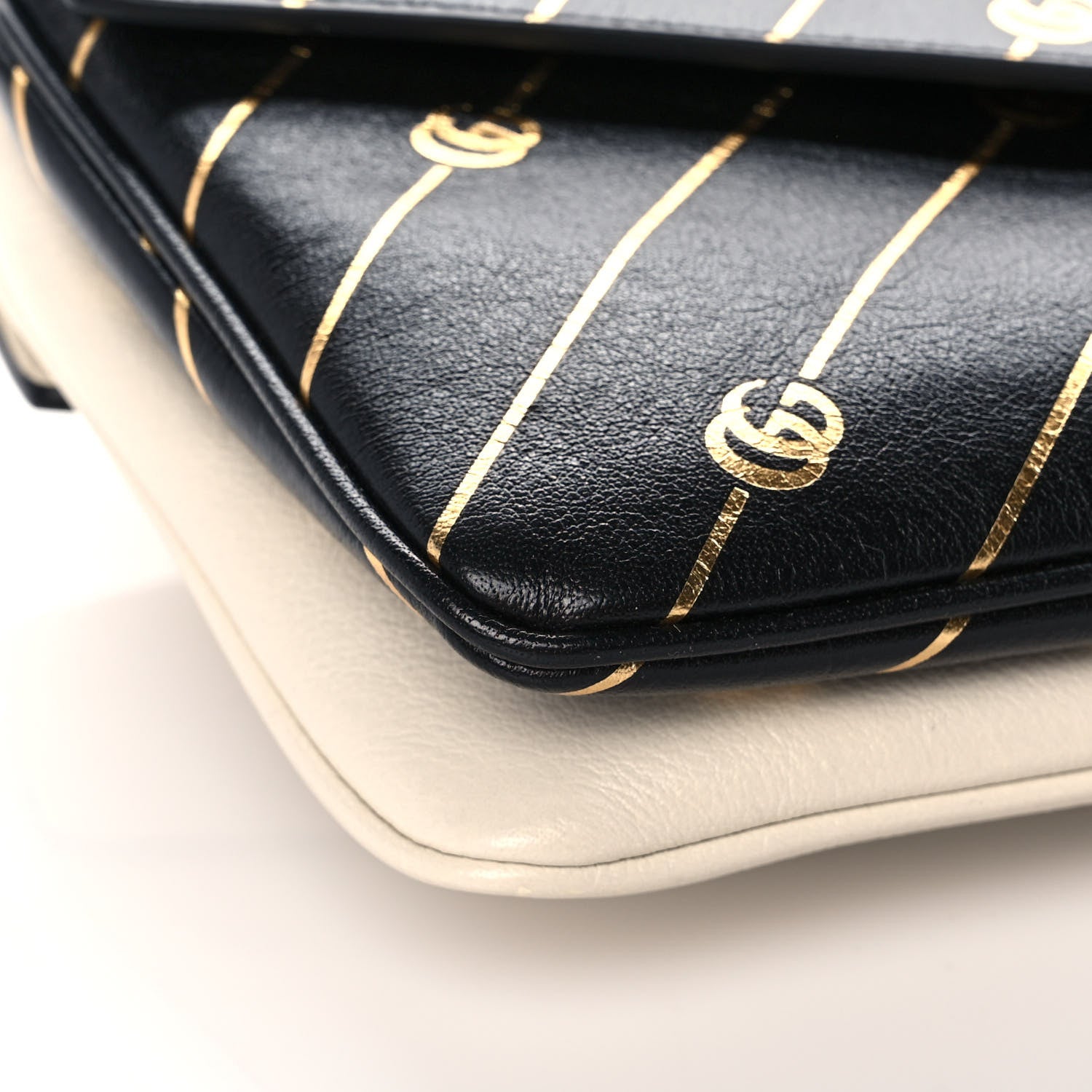Gucci Calfskin Diagonal GG Medium Thiara Double Envelope Shoulder Bag Black White 9 of 11