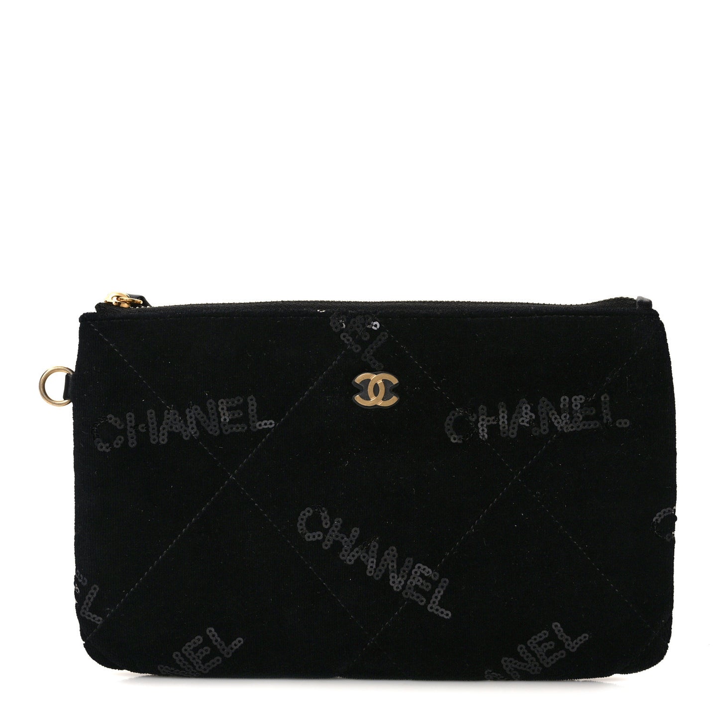Velvet Sequin Quilted Chanel 22 Removable Pouch Black