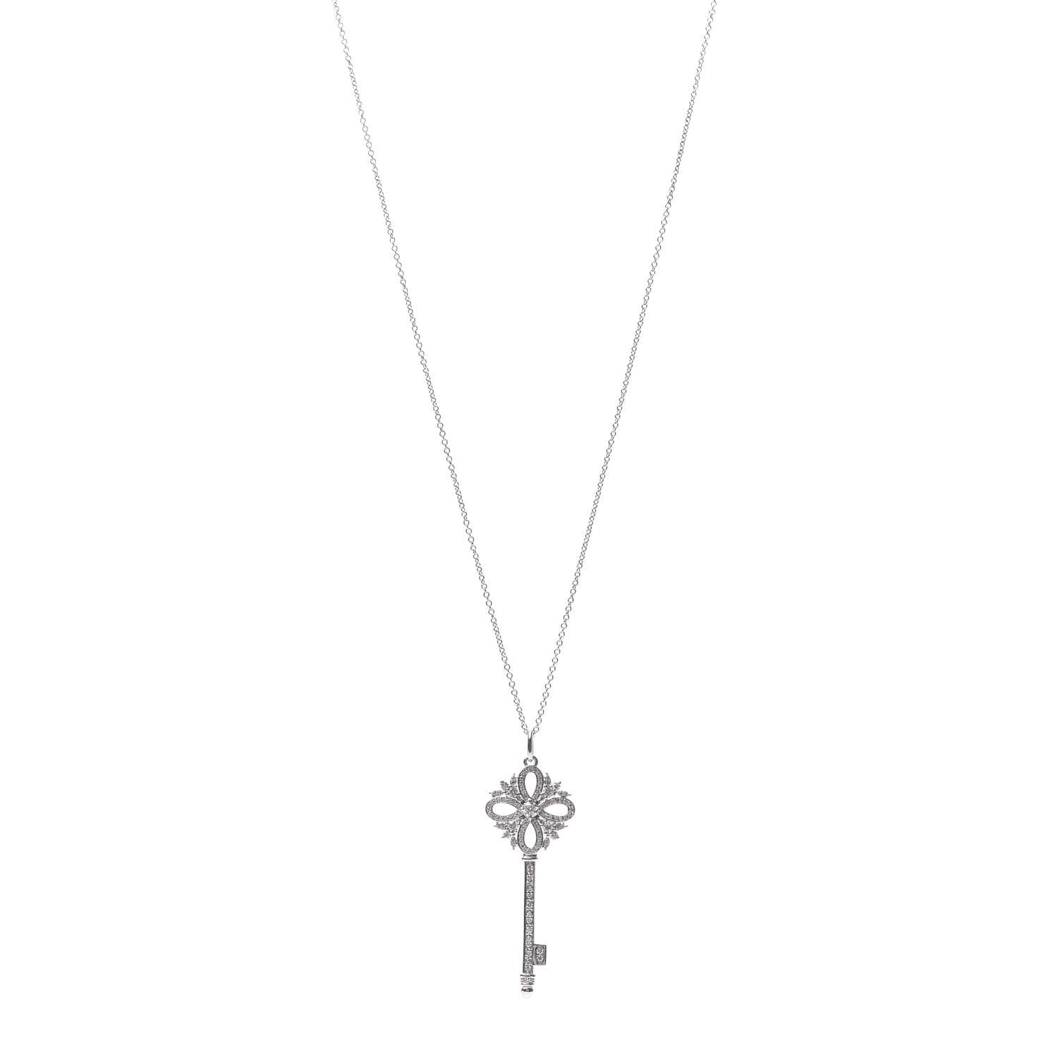 Tiffany Platinum Diamond Victoria Key Pendant Necklace 1 of 7
