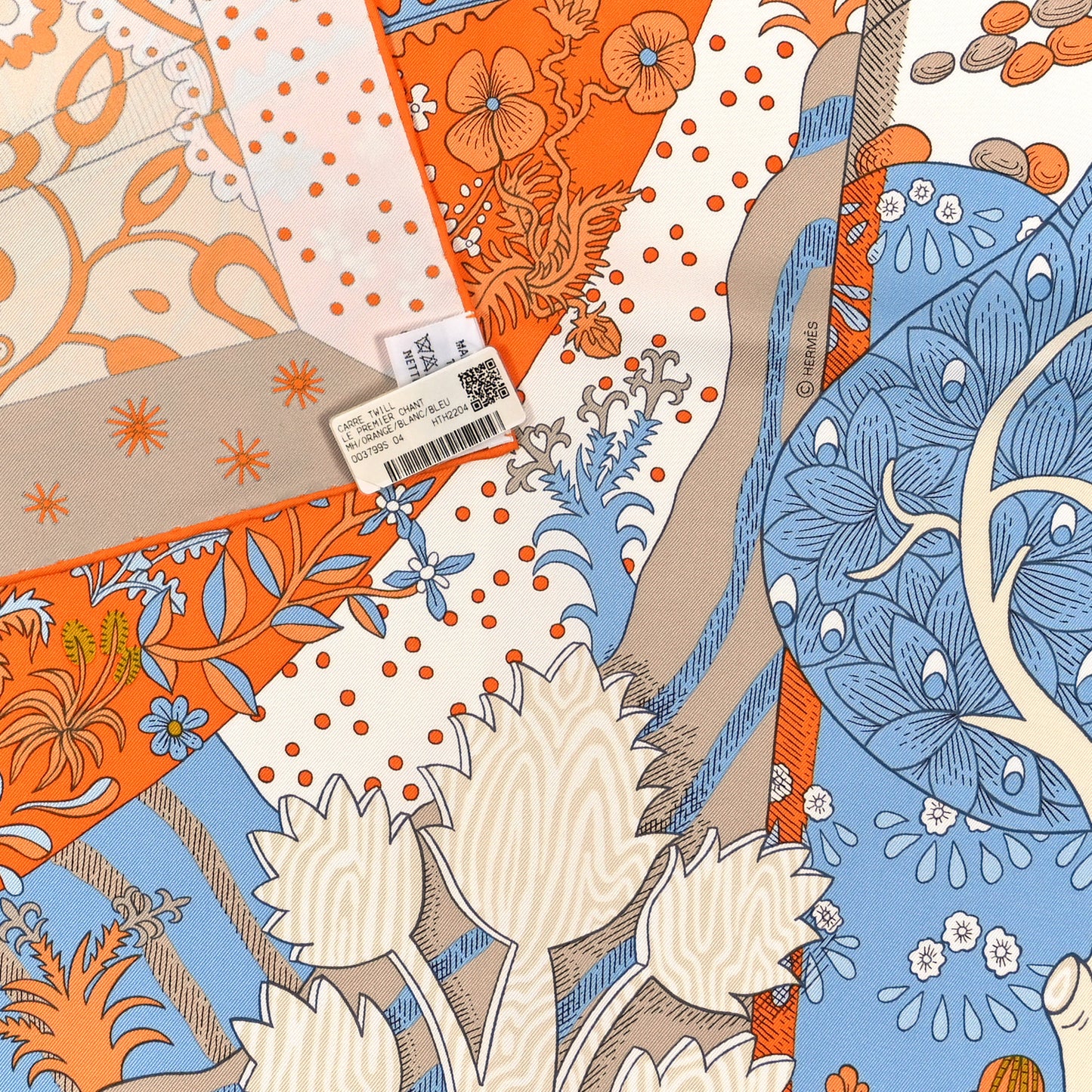 Silk Le Premier Chant Scarf 90 Orange White Bleu