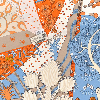 Hermes Silk Le Premier Chant Scarf 90 Orange White Bleu 3 of 3