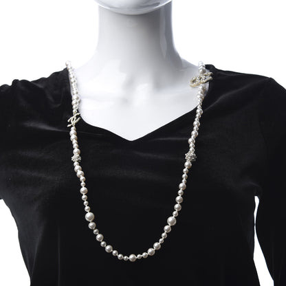 Chanel Pearl Baguette Crystal CC Long Necklace Silver 2 of 5