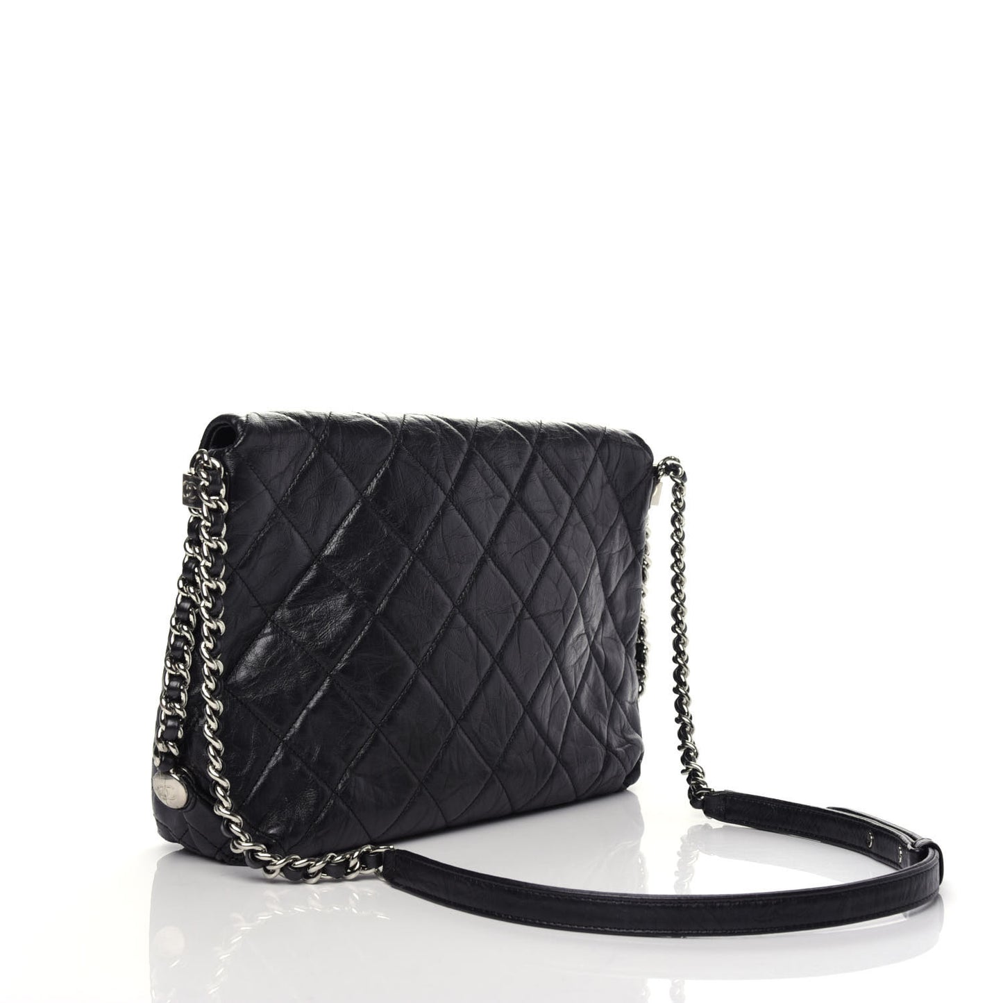 Crackled Aged Calfskin Big Bang Flap Black
