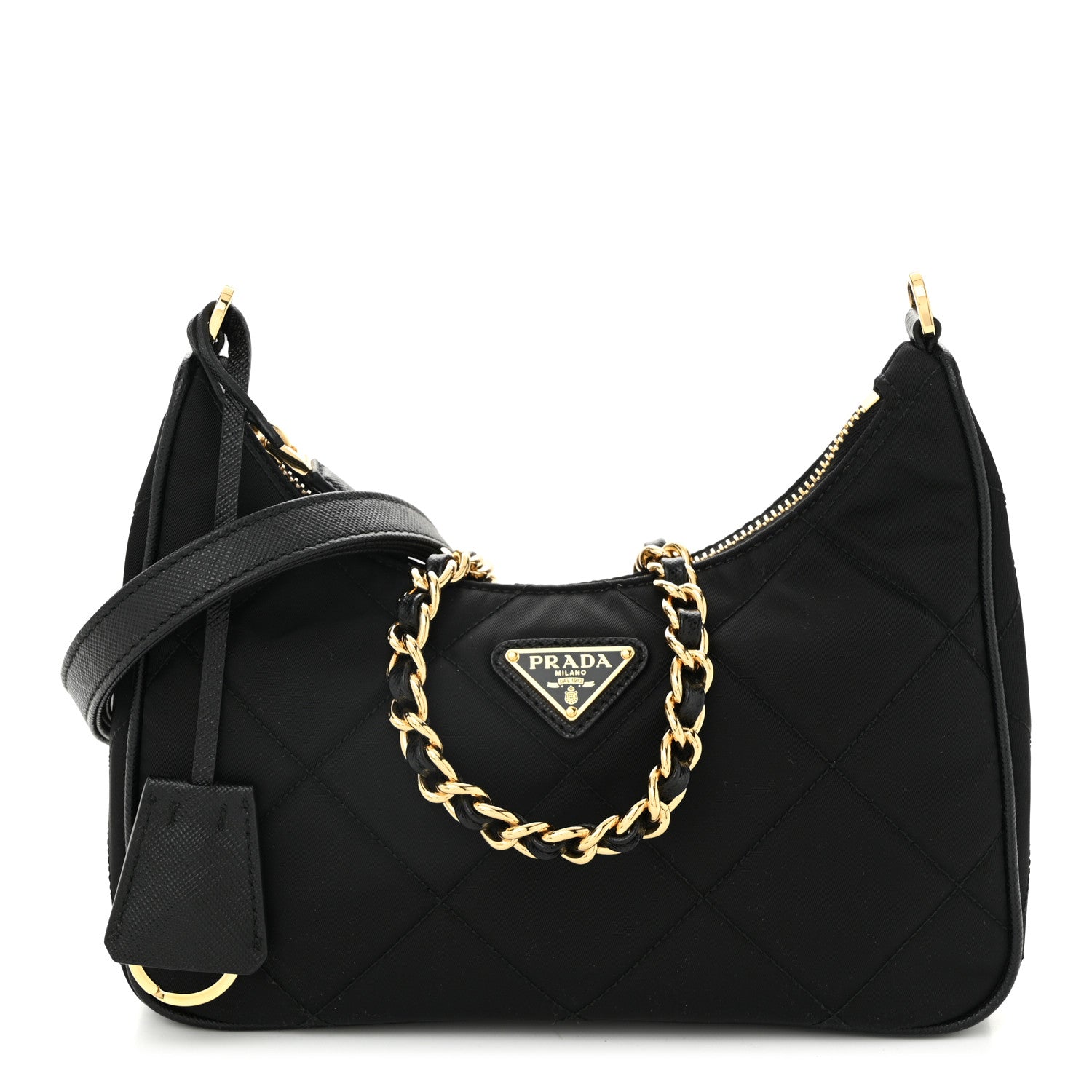 Prada Re-Nylon Saffiano Stitched Mini Re-Edition 1995 Chaine Shoulder Bag Black 1 of 10