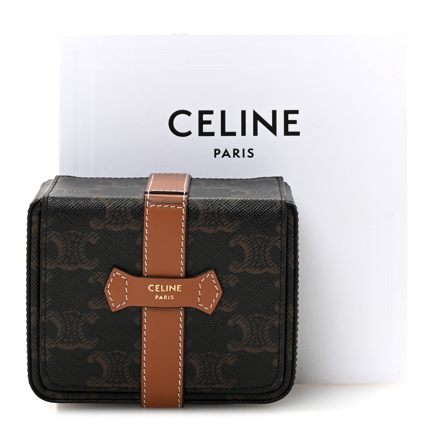 Celine Triomphe Canvas Calfskin Small Jewelry Case Tan 8 of 8