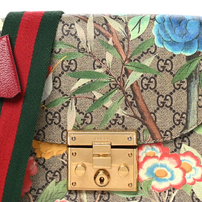 Gucci GG Supreme Monogram Tian Web Medium Padlock Messenger Shoulder Bag Beige Multicolor New Acero 8 of 12