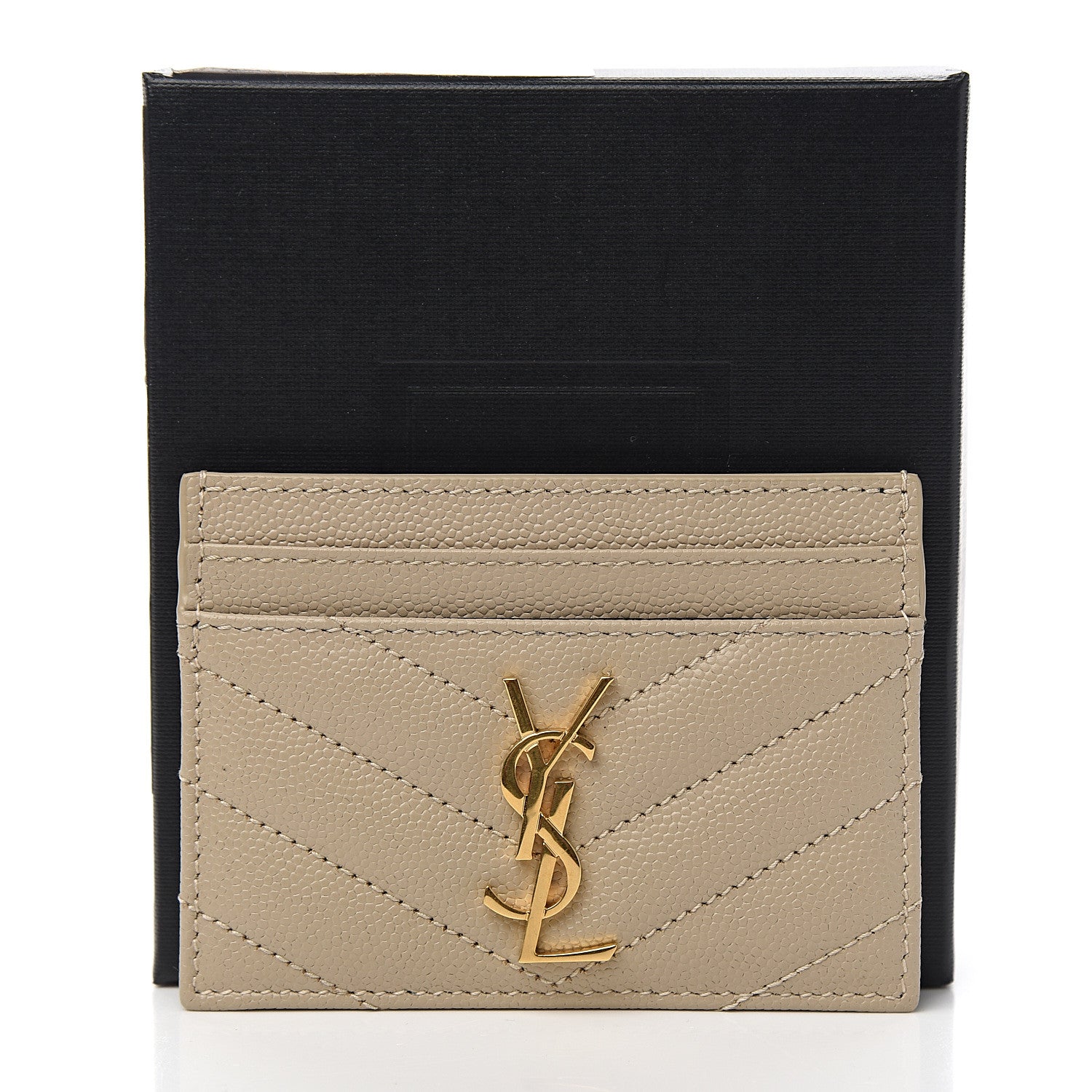 Saint Laurent Grain De Poudre Matelasse Chevron Monogram Credit Card Case Sea Salt 7 of 7