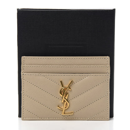 Saint Laurent Grain De Poudre Matelasse Chevron Monogram Credit Card Case Sea Salt 7 of 7