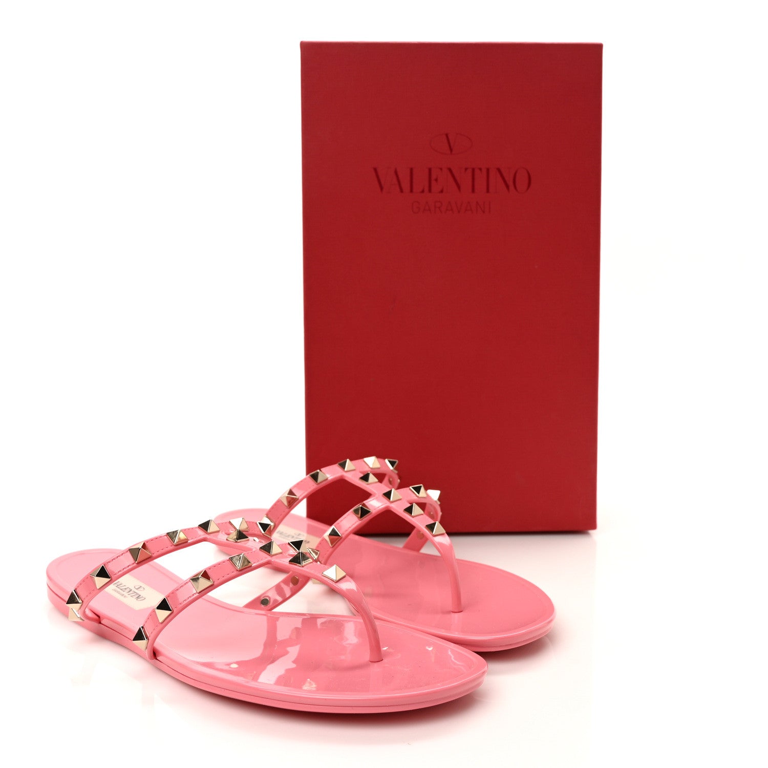 Valentino Garavani PVC Jelly Rockstud Caged Flat Thong Sandals 39 Dawn Pink 8 of 8