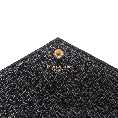 Saint Laurent Grain De Poudre Matelasse Chevron Monogram Envelope Chain Wallet Black 6 of 9