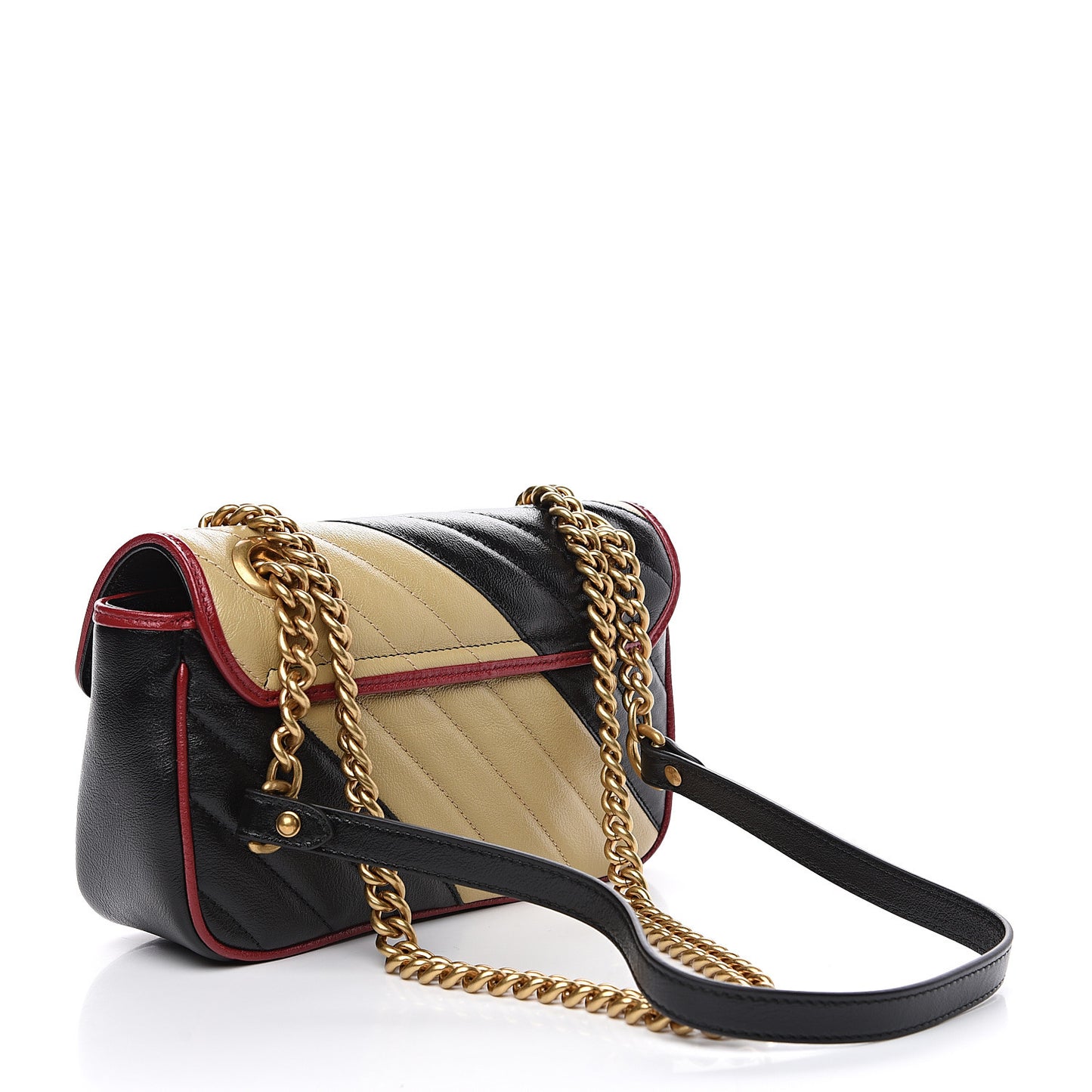 Azalea Calfskin Matelasse Diagonal Patchwork Mini Torchon GG Marmont Shoulder Bag Black Beige Romantic Cerise
