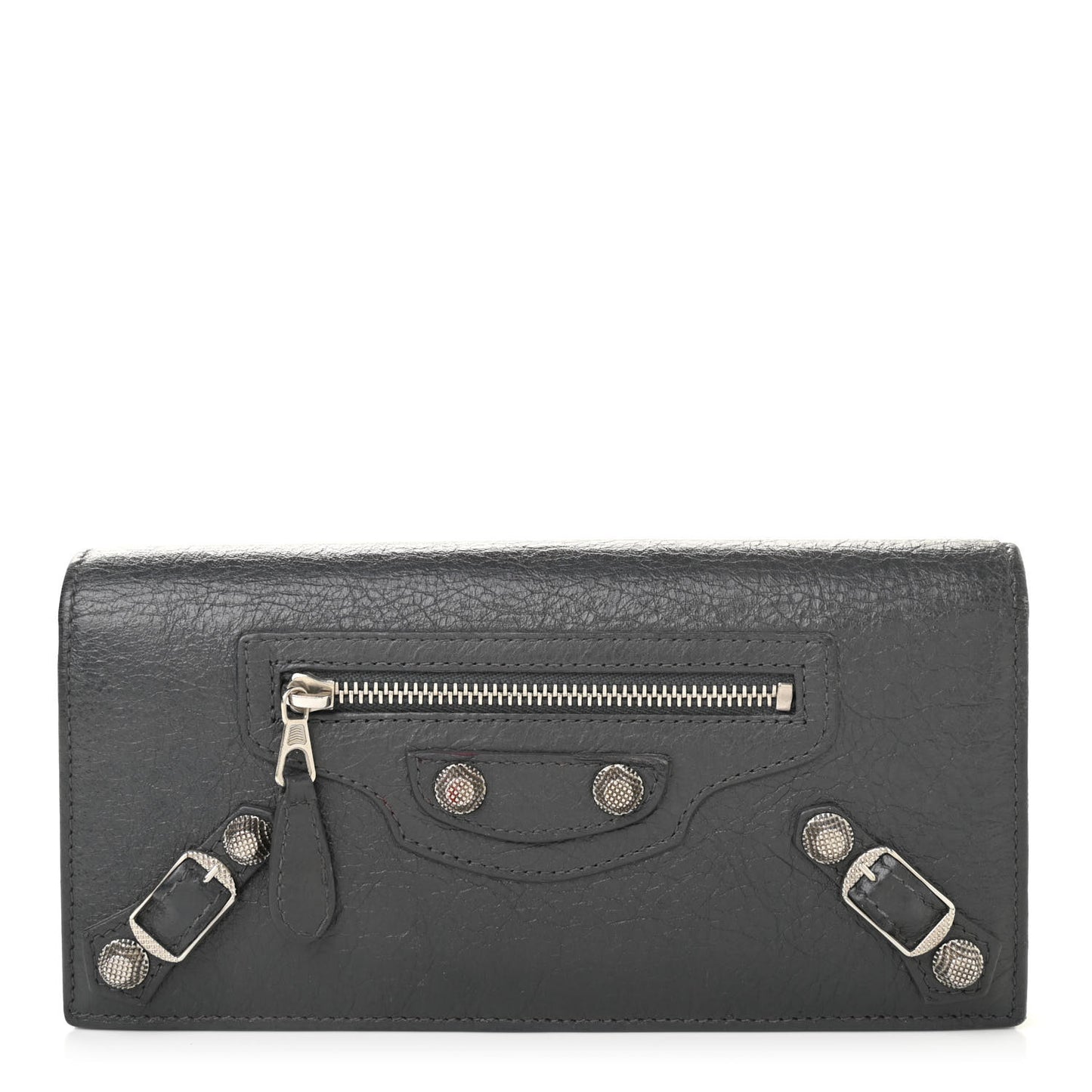 Agneau Giant 12 Silver Hardware Money Wallet Gris Fossile