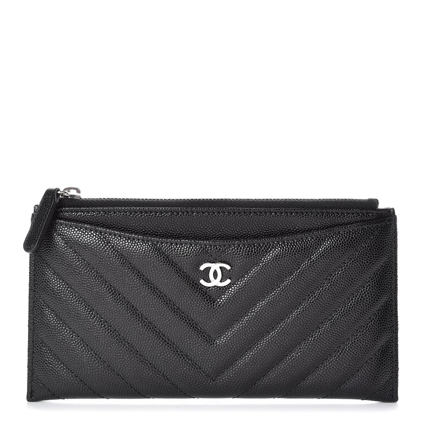 Caviar Chevron Quilted Zip Pouch Black