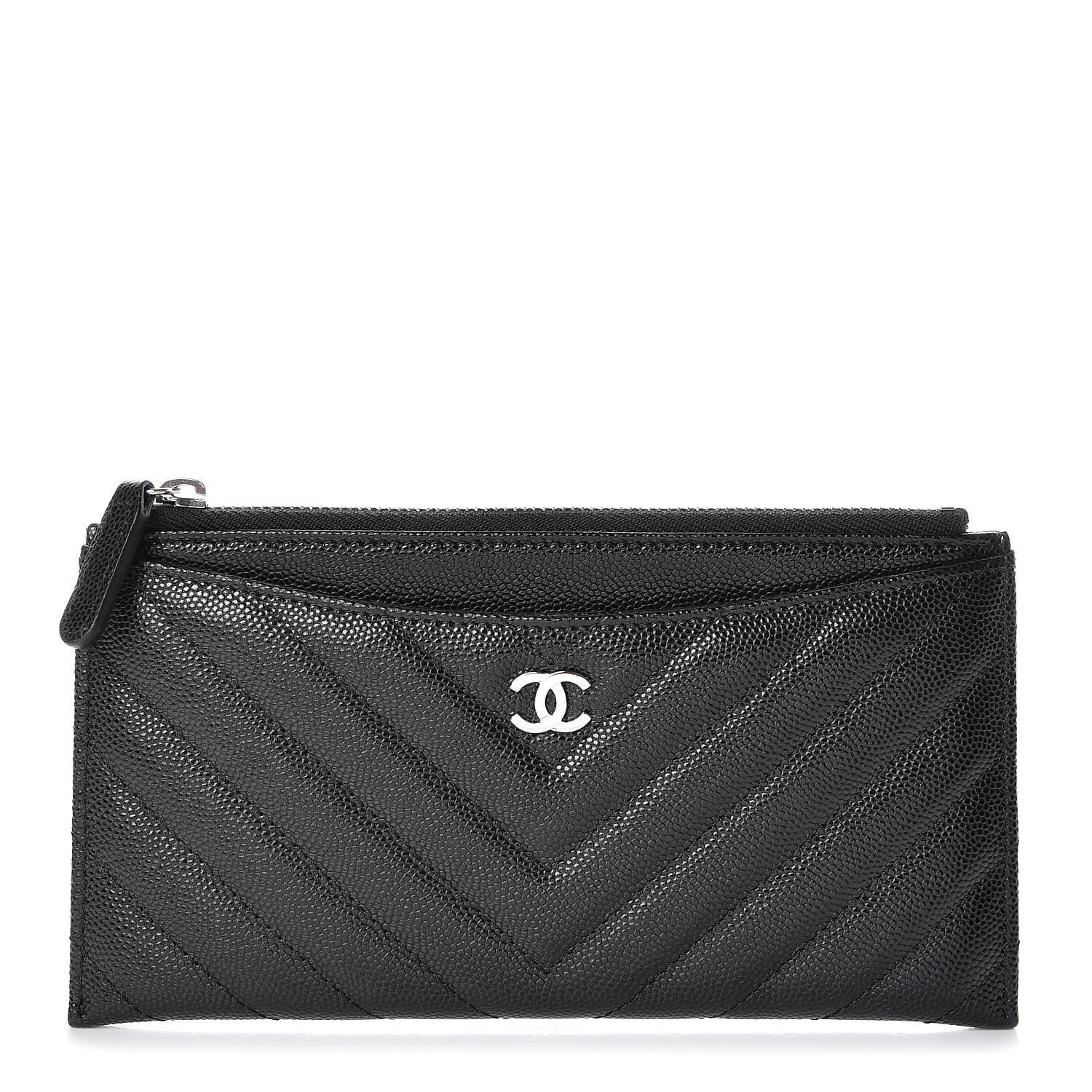 Chanel Caviar Chevron Quilted Zip Pouch Black 1 of 8