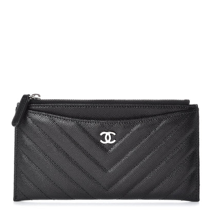 Chanel Caviar Chevron Quilted Zip Pouch Black 1 of 8