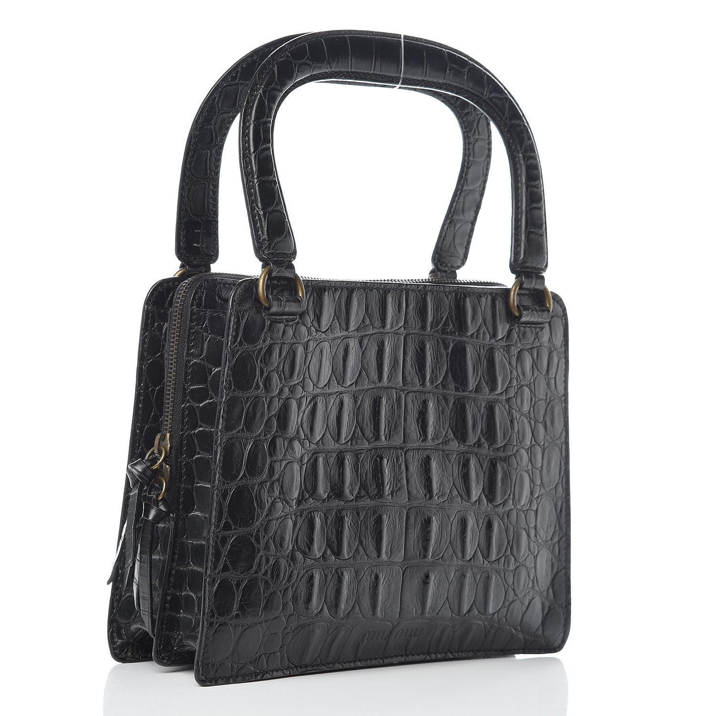 Calfskin Crocodile Embossed Top Handle Tote Black