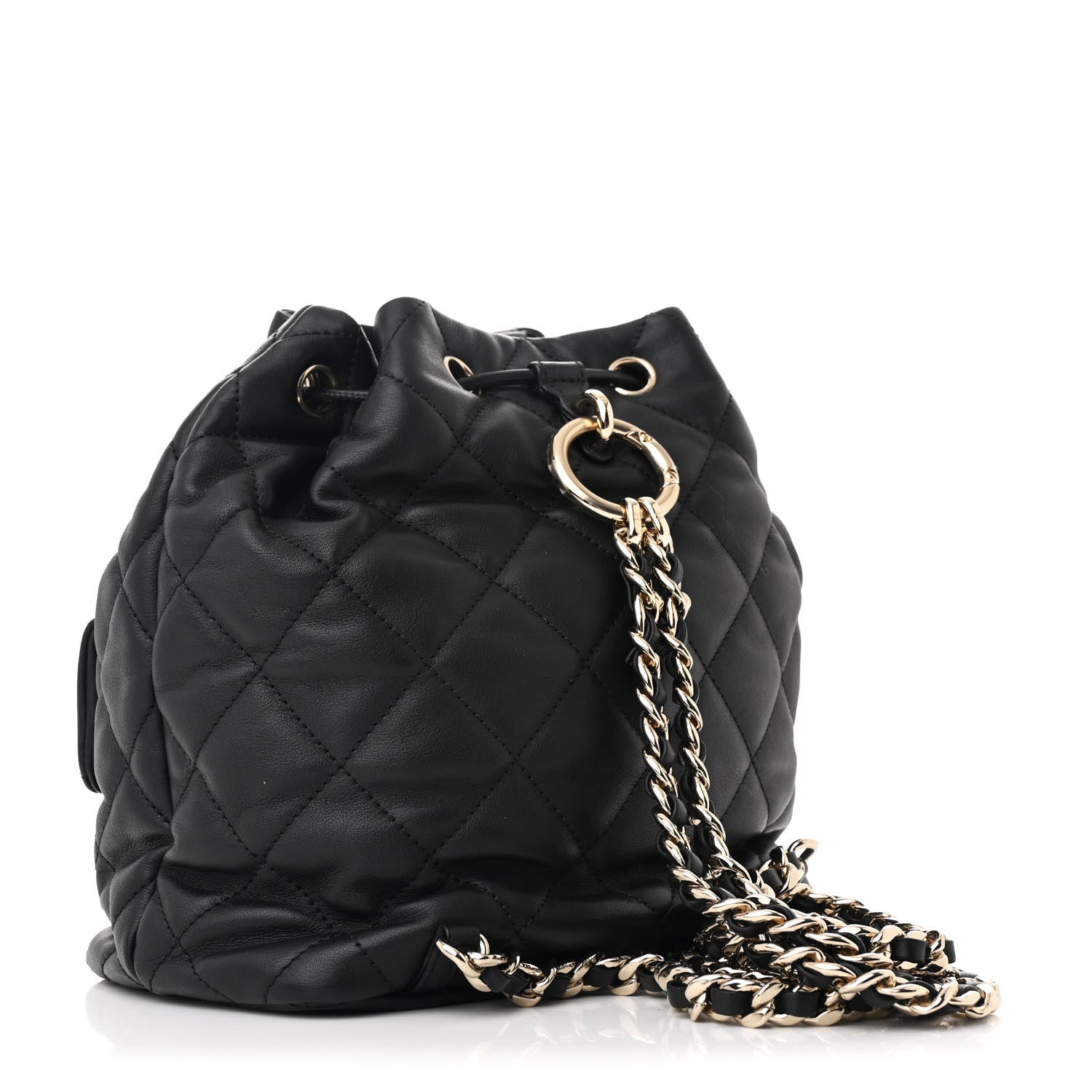 Chanel Lambskin Quilted Double Pocket Drawstring Backpack Black 3 of 10