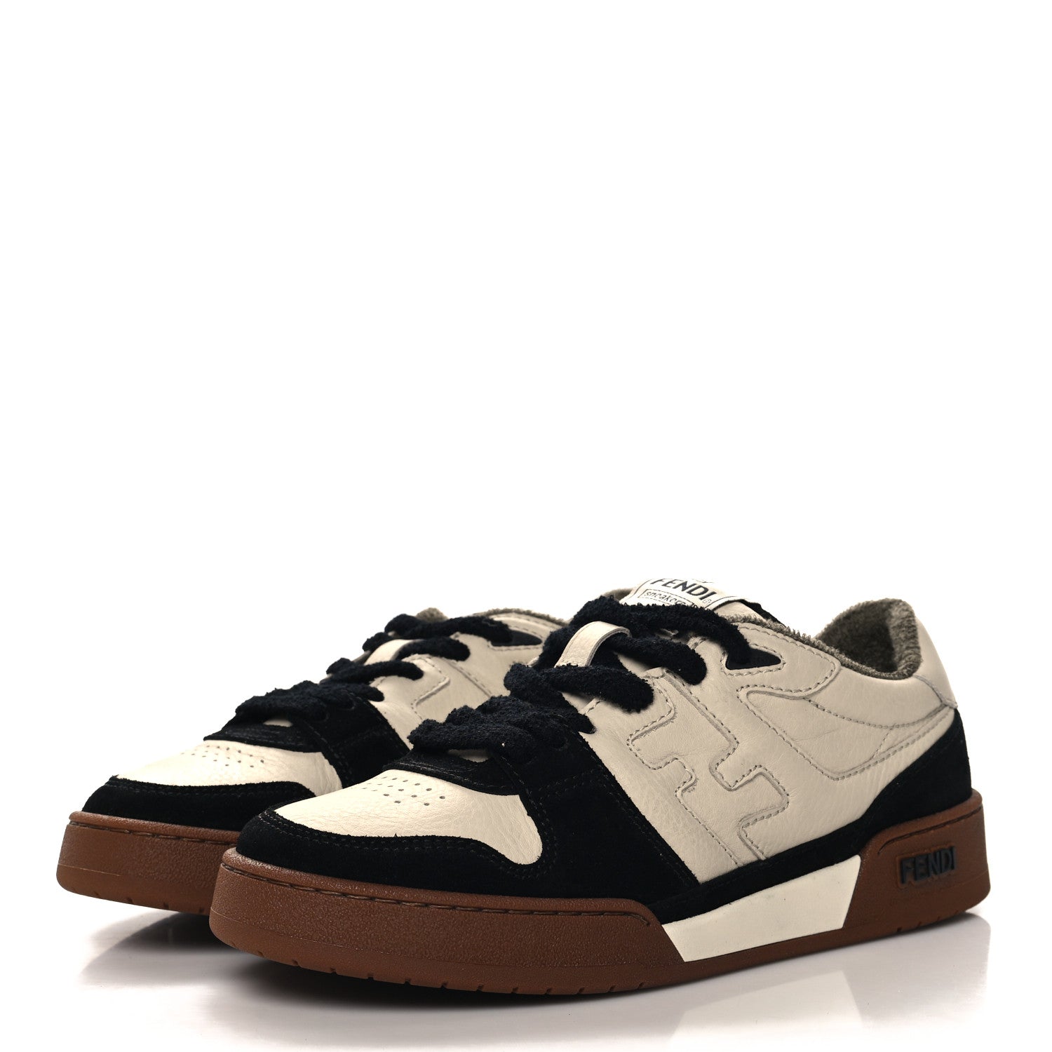 Fendi Suede Vitello Fendi Match Low Top Sneakers 40  Milk Black 4 of 10