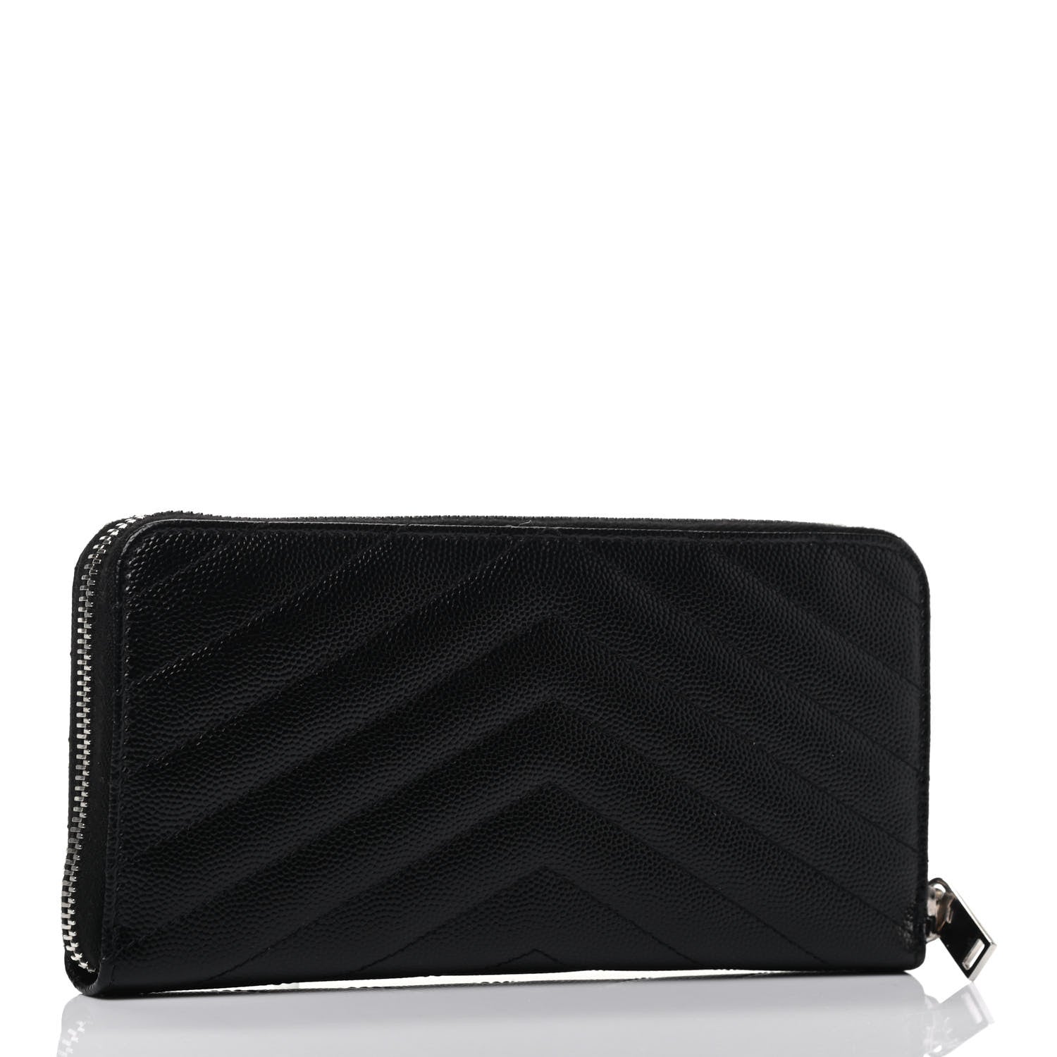 Saint Laurent Grain De Poudre Matelasse Chevron Monogram Zip Around Wallet Black 2 of 4
