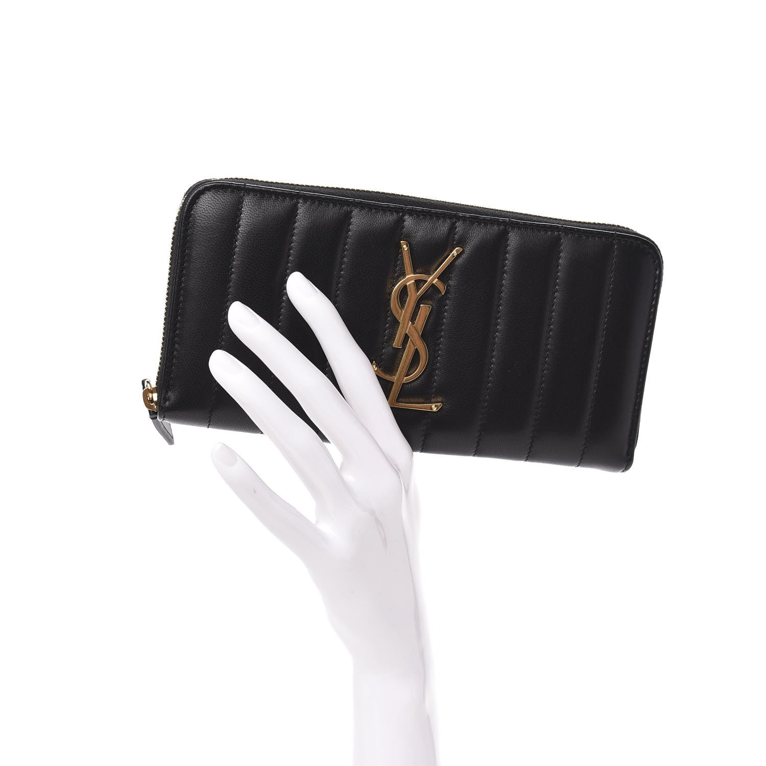 Saint Laurent Lambskin Matelasse Monogram Vicky Zip Around Wallet Black 2 of 7