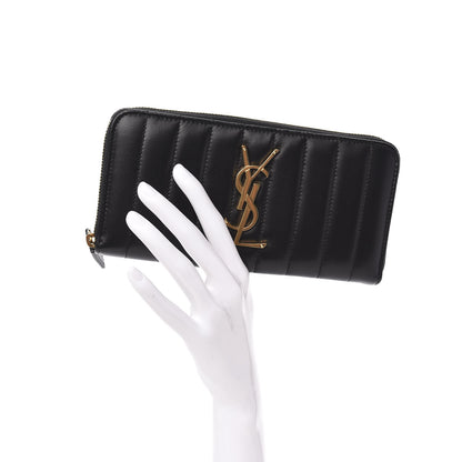Saint Laurent Lambskin Matelasse Monogram Vicky Zip Around Wallet Black 2 of 7