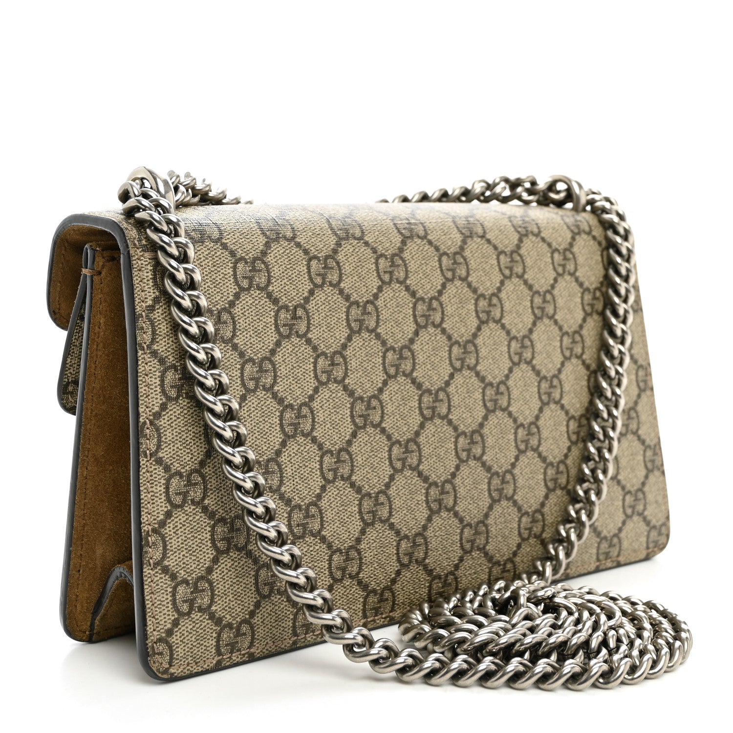 Gucci GG Supreme Monogram Suede Crystal Small Dionysus Shoulder Bag Beige Ebony Taupe 3 of 11