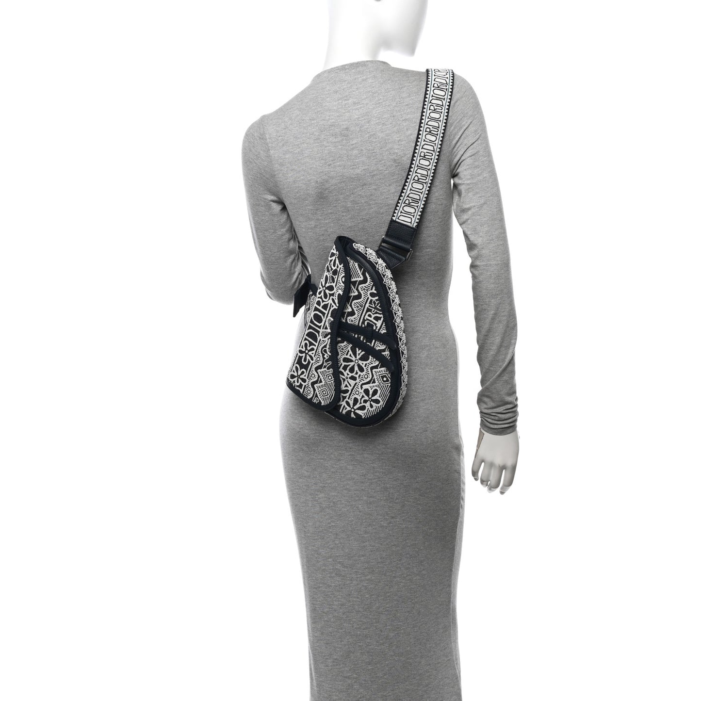 X SHAWN STUSSY Grained Calfskin Beaded Flower Saddle Bag Blue White