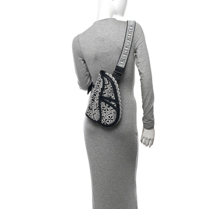 Christian Dior X SHAWN STUSSY Grained Calfskin Beaded Flower Saddle Bag Blue White 2 of 10
