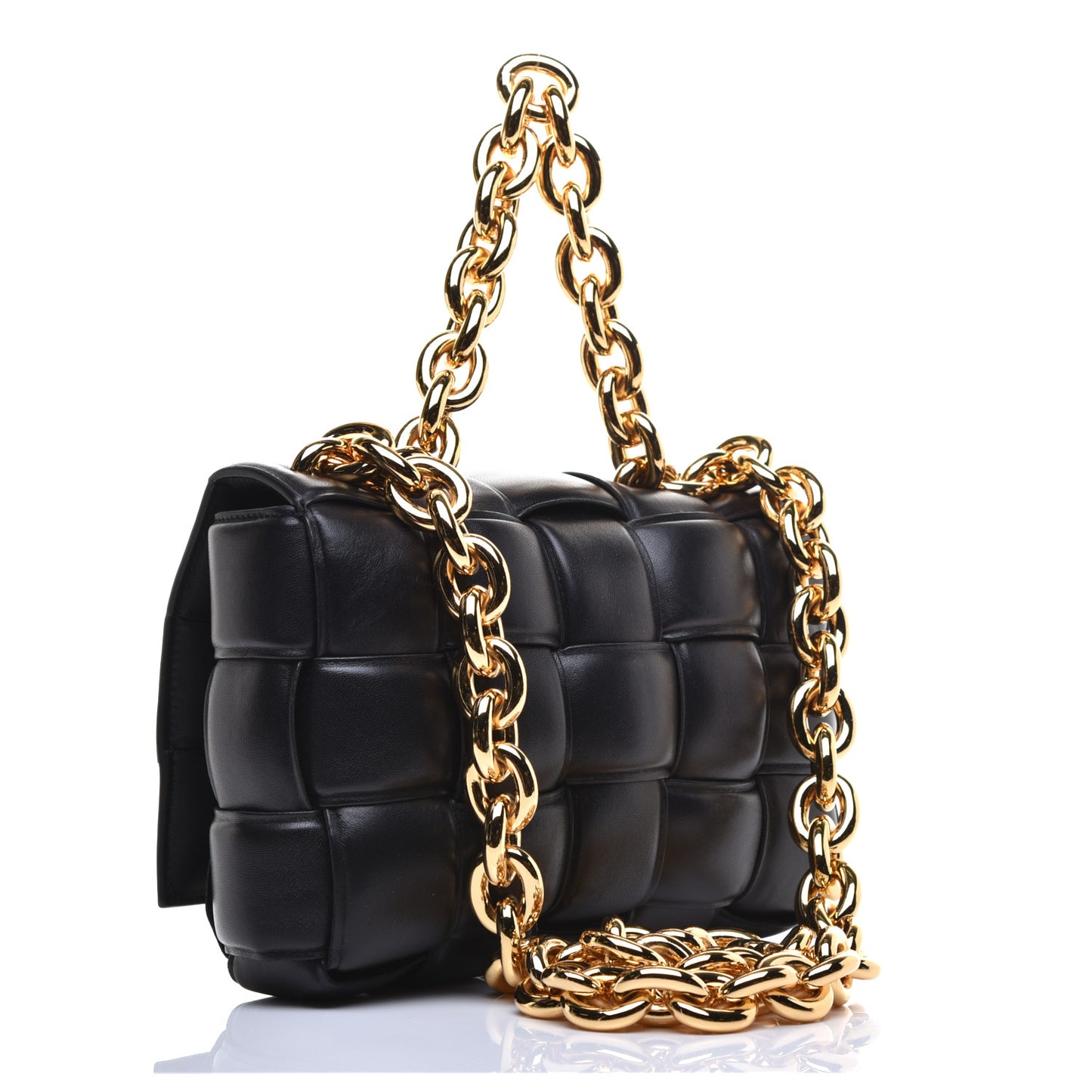 Lambskin Maxi Intreccio Padded Chain Cassette Crossbody Bag Black