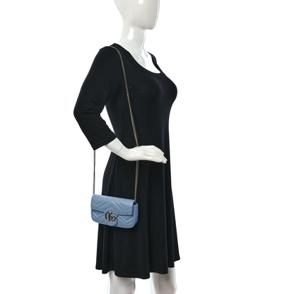 Gucci Calfskin Matelasse Super Mini GG Marmont Shoulder Bag Porcelain Light Blue 2 of 9