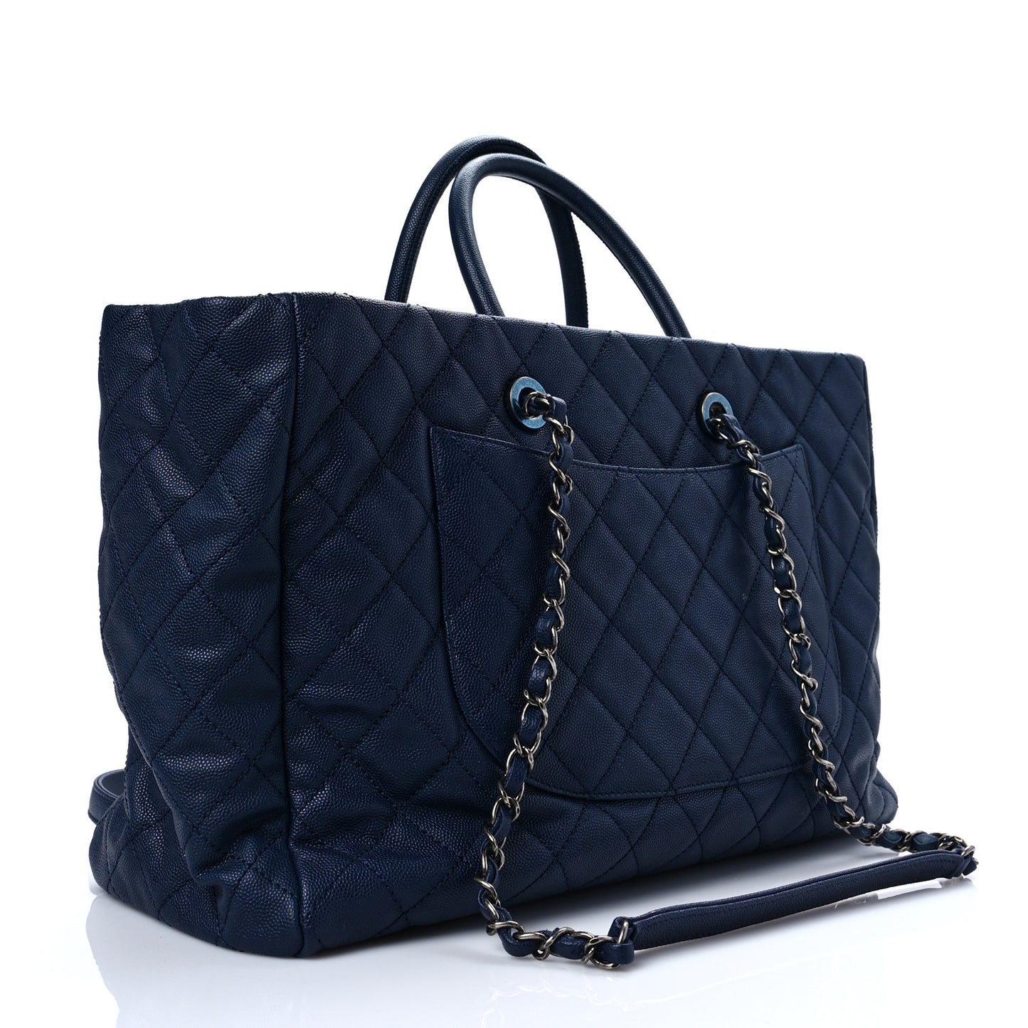 Caviar Quilted Large Coco Handle Shopping Tote Navy