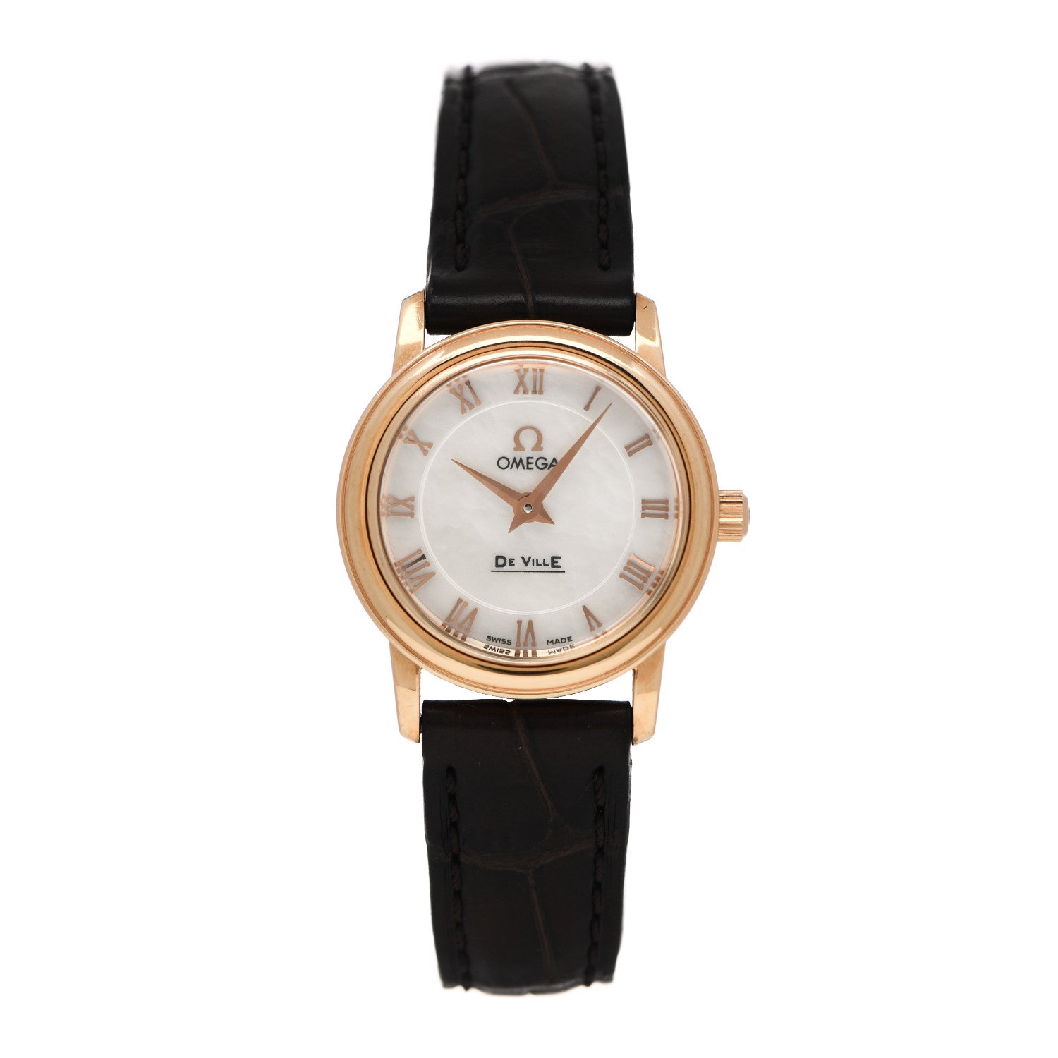 Omega 18K Yellow Gold Crocodile Mother of Pearl 22mm De Ville Prestige Quartz Watch 4670.71.02 1 of 5