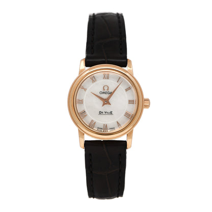 Omega 18K Yellow Gold Crocodile Mother of Pearl 22mm De Ville Prestige Quartz Watch 4670.71.02 1 of 5