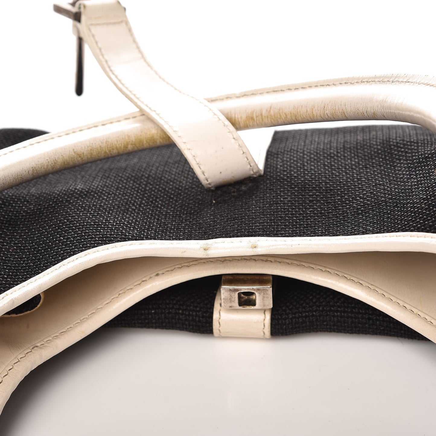 Canvas Bardot Shoulder Bag White Black