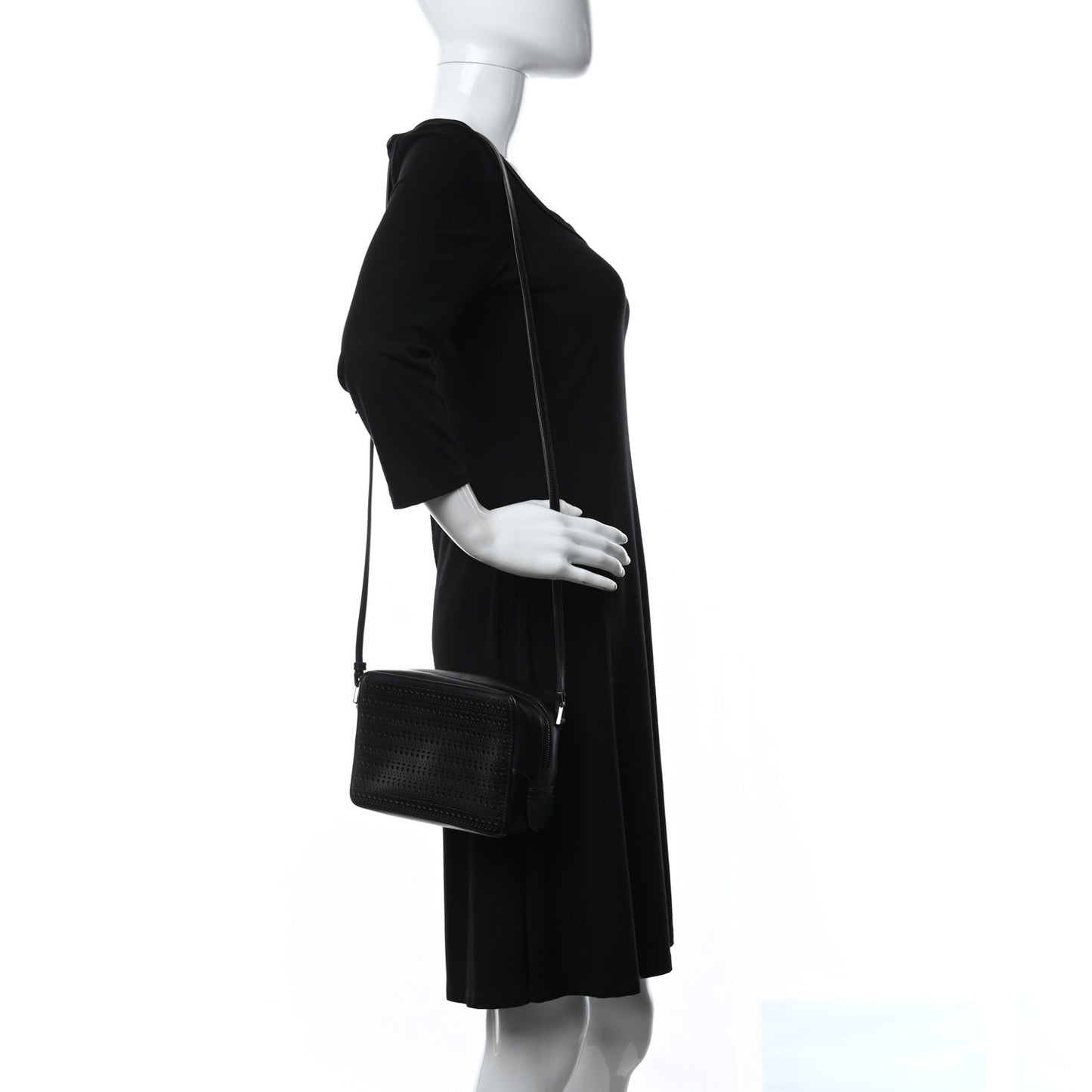 Calfskin Laser Cut Camera Bag Black