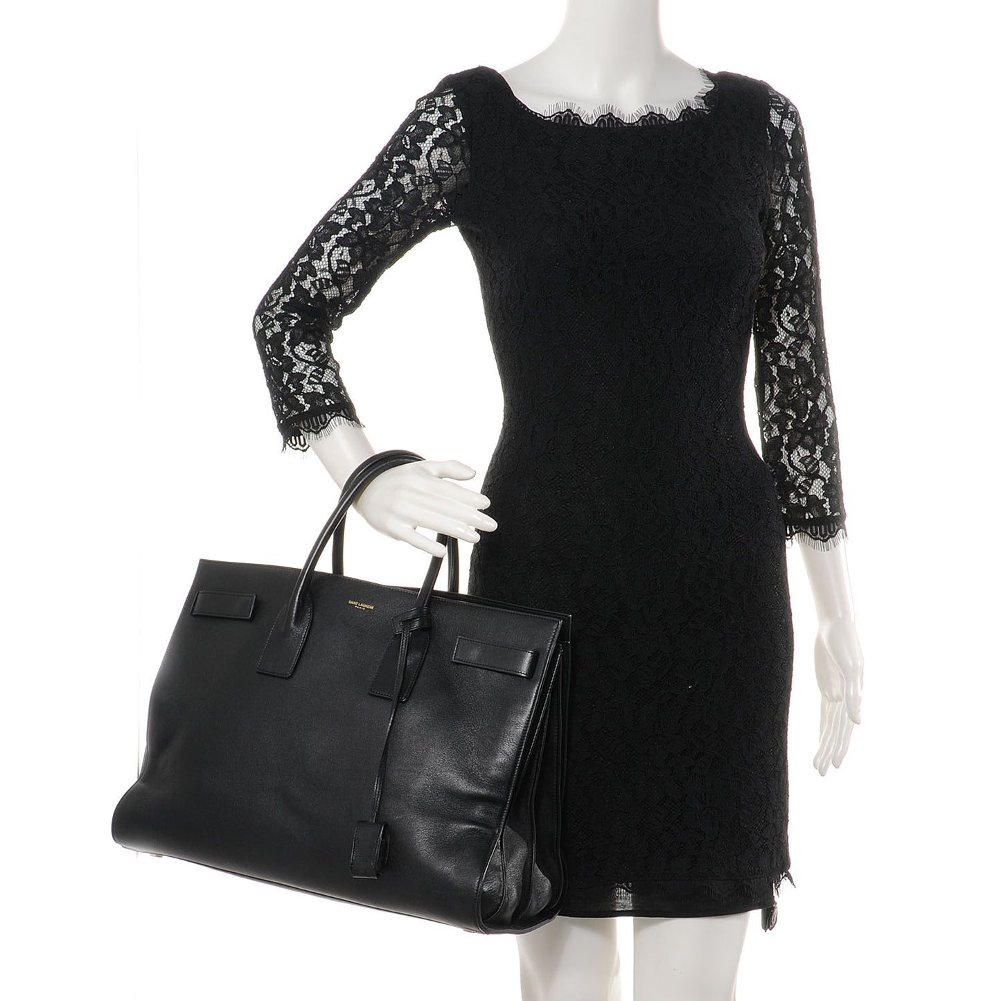 Leather Large Sac de Jour Carryall Black