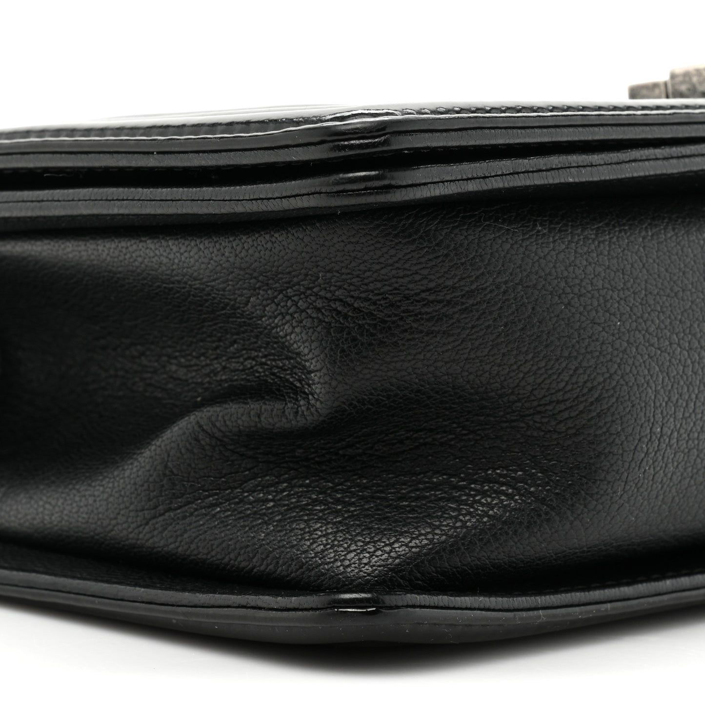 Goatskin Quilted Patent Medium Duo Boy Flap Black