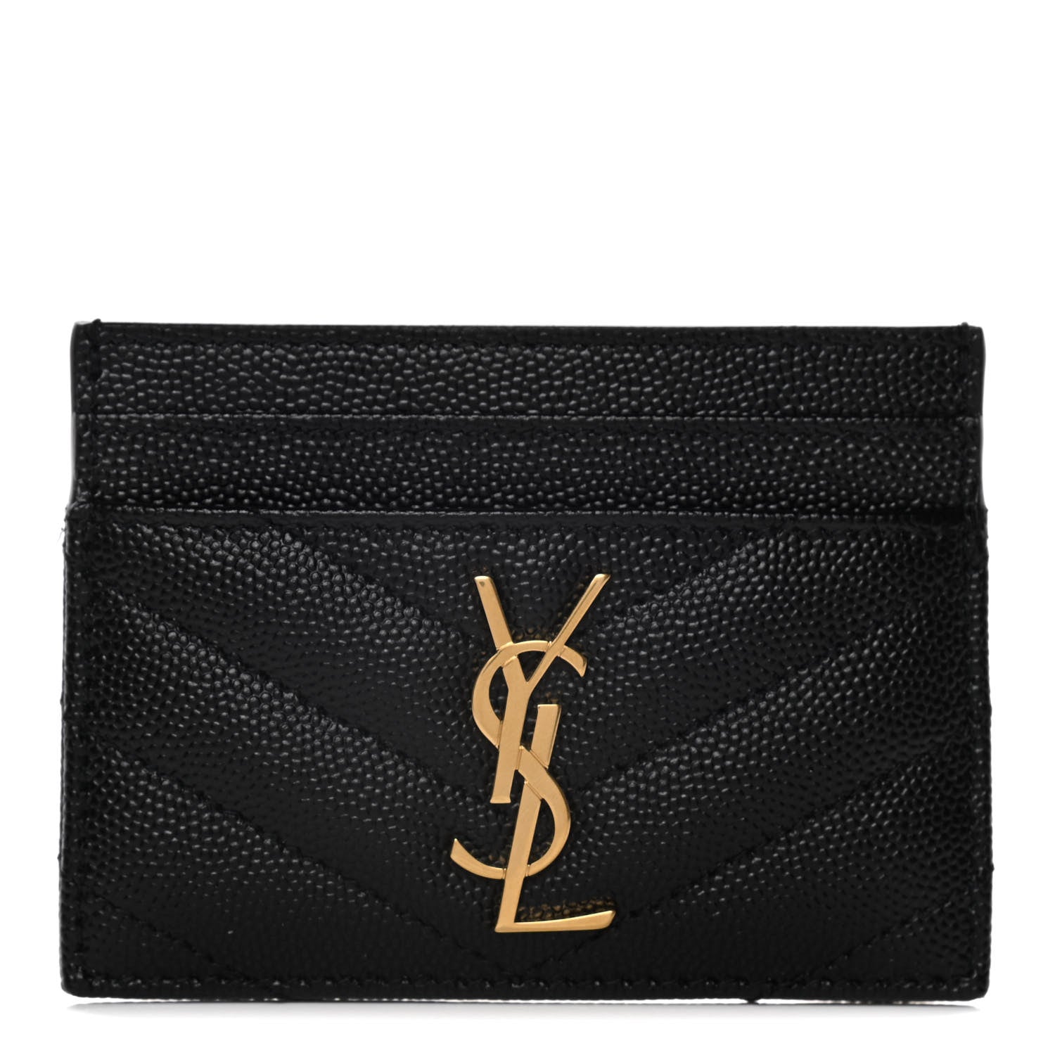 Saint Laurent Grain De Poudre Matelasse Chevron Monogram Credit Card Case Black 1 of 7