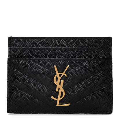 Saint Laurent Grain De Poudre Matelasse Chevron Monogram Credit Card Case Black 1 of 7