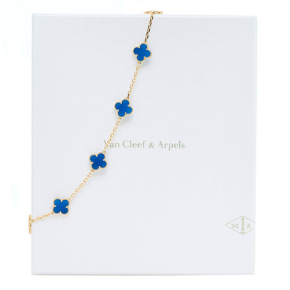 Van Cleef & Arpels 18K Yellow Gold Blue Agate 10 Motifs Vintage Alhambra Necklace 7 of 7