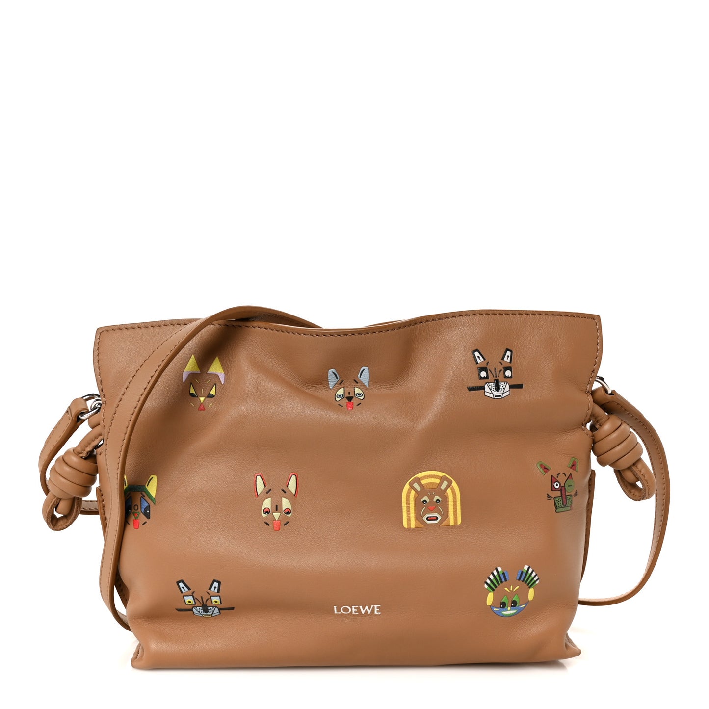X Louis Wain Smooth Calfskin Futurist Cats Mini Flamenco Knot Clutch Mocha
