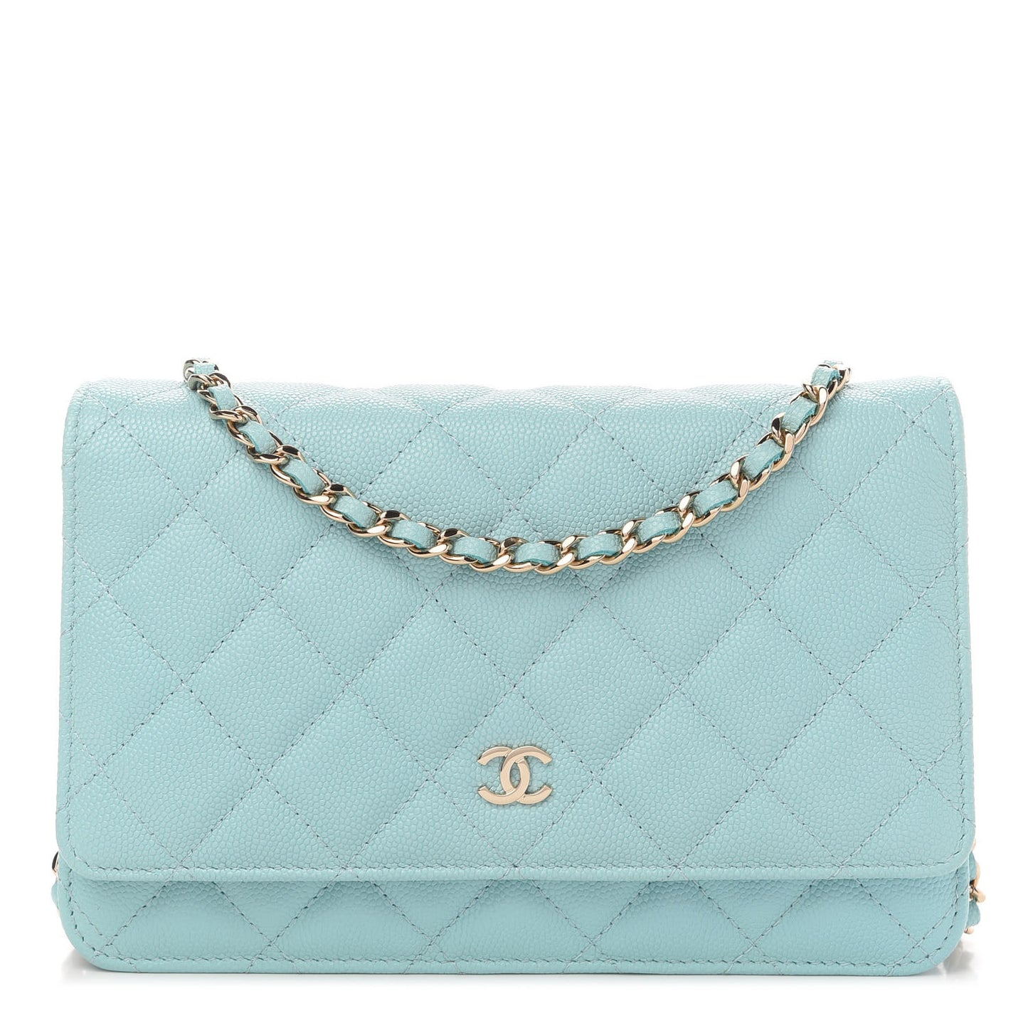 Caviar Quilted Wallet On Chain WOC Light Blue