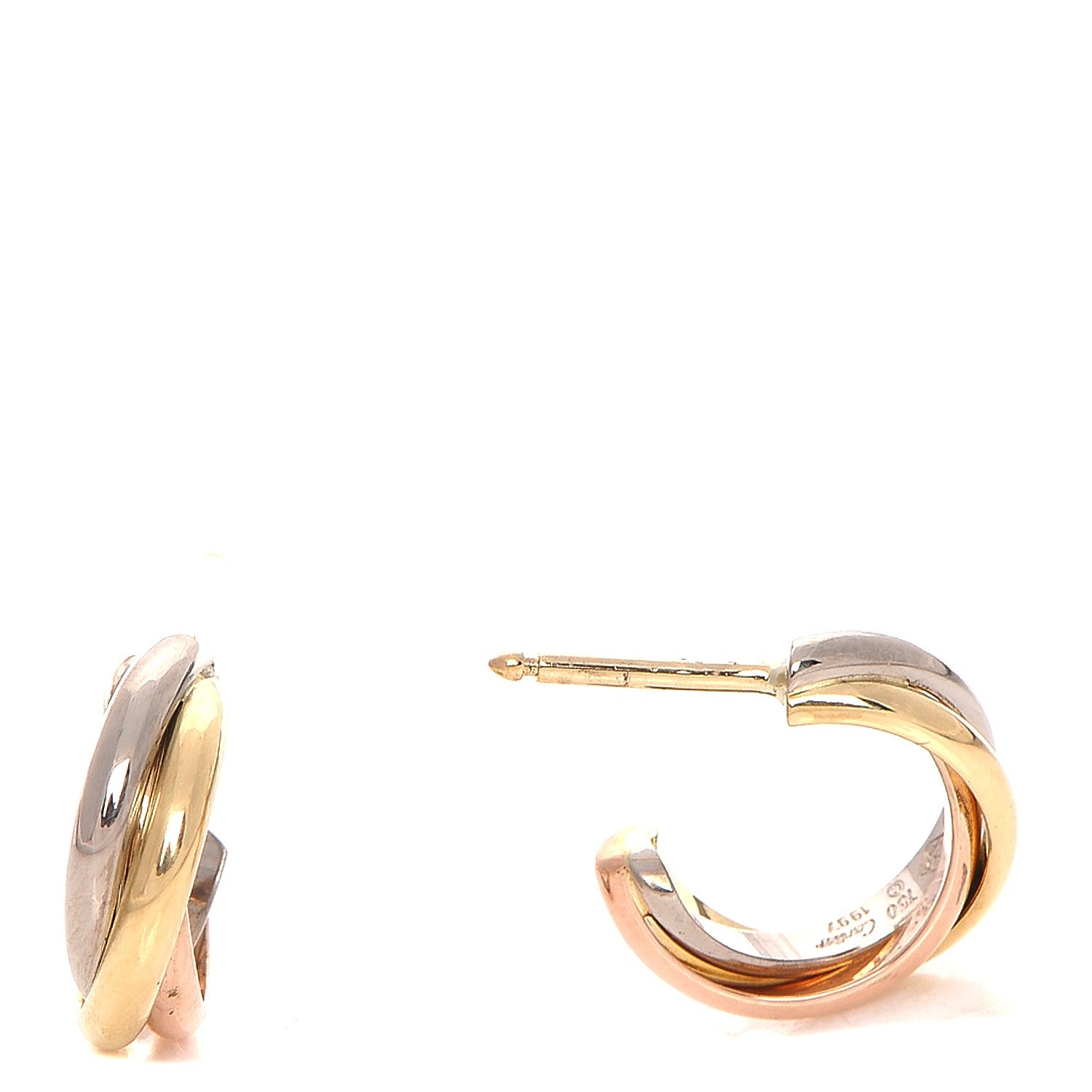 Cartier 18K Pink Yellow White Gold 13mm Trinity Hoop Earrings 1 of 6
