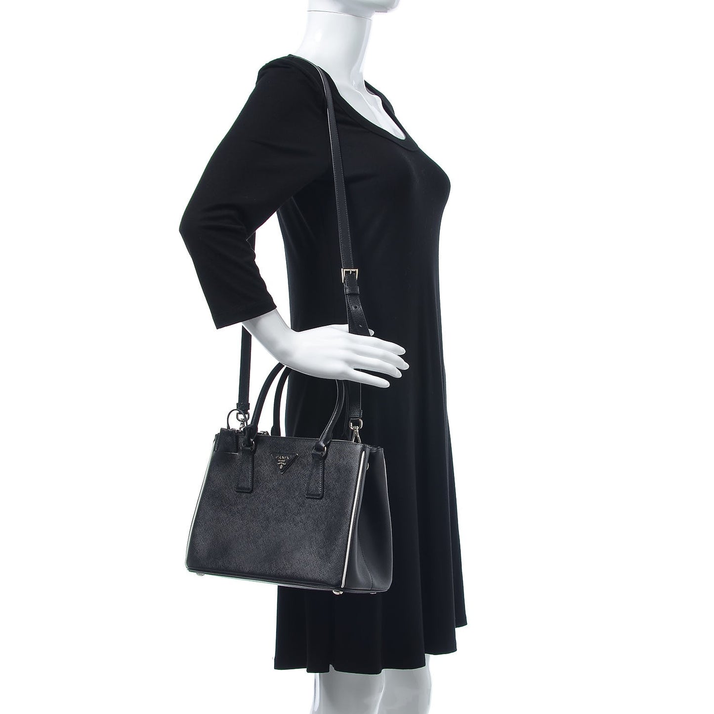 Saffiano Small Galleria Double Zip Tote Black Talco