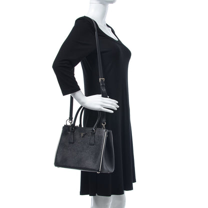 Prada Saffiano Small Galleria Double Zip Tote Black Talco 2 of 6